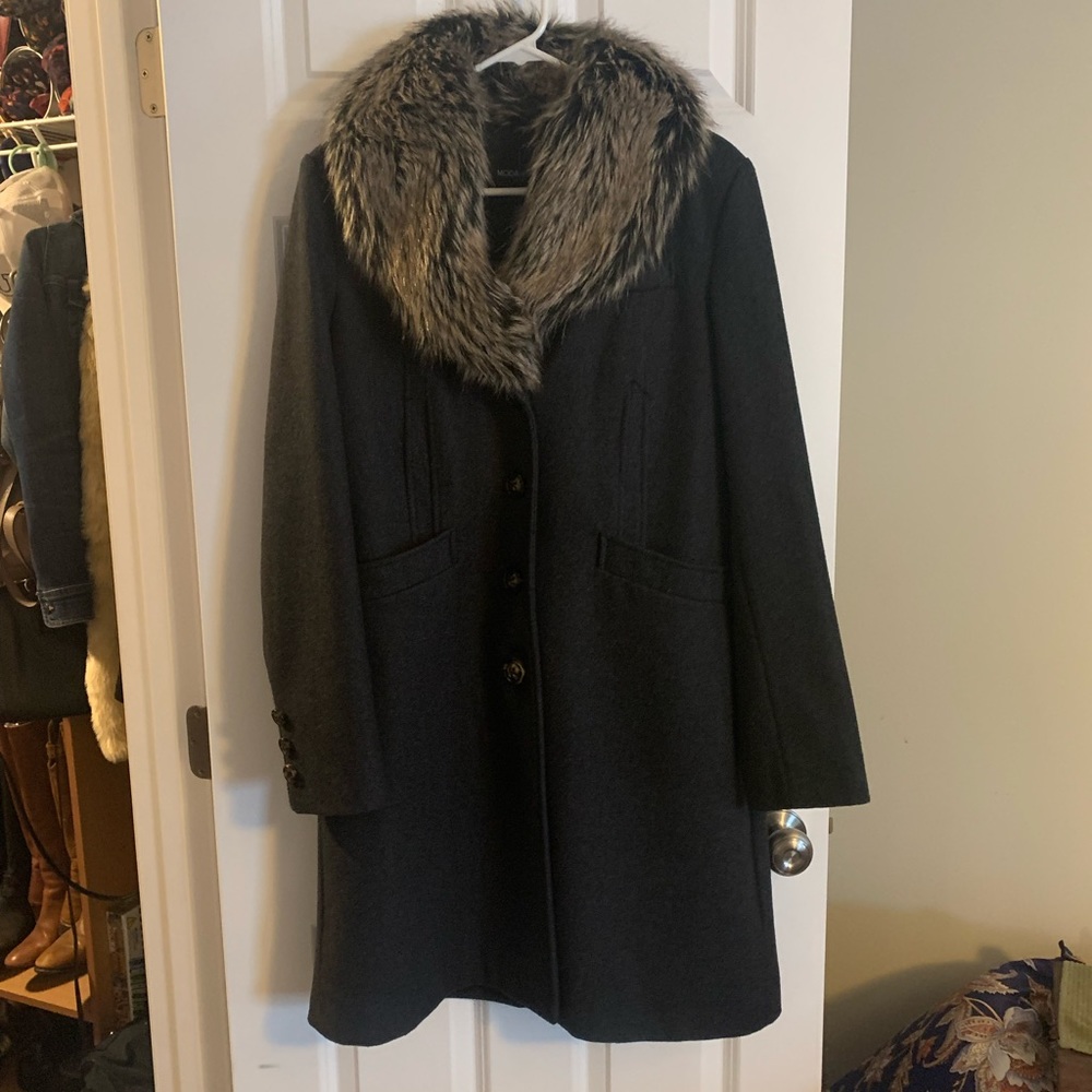 Charcoal Grey over coat with faux fur collar